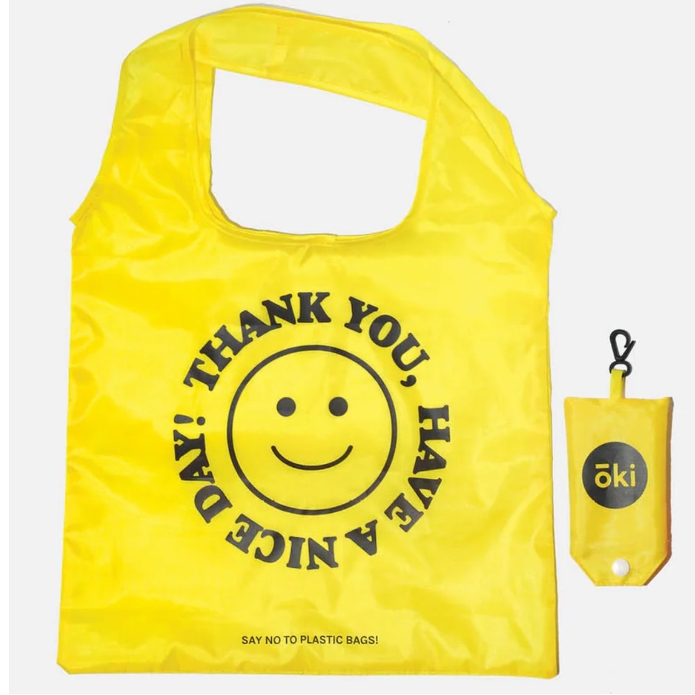 SMILEY FACE Reusable/ Packable Tote Bag with Pouch & Keyring NWT